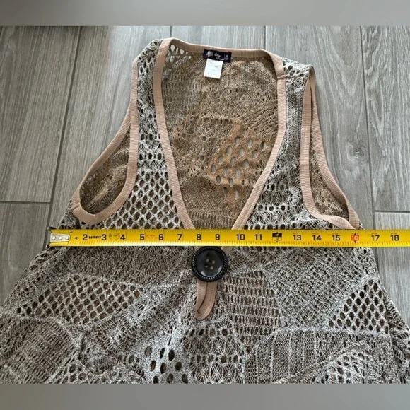 Lily|Tan neutral knit cardigan vest,boho lagenlook style•••asymmetrical artsy - Picture 8 of 8